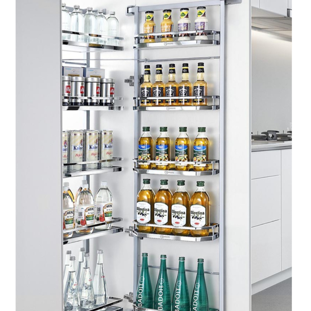 Glass & Satin Pantry Units (With Soft Close) | 6-Layer Pull-Out Kitchen Storage Solutions